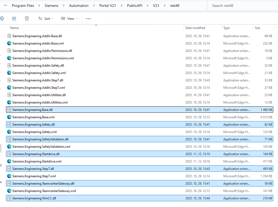Required TIA V21 DLLs